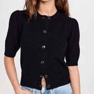 NEW FRAME Black Wool-Cashmere Short-Sleeve Cardigan - size XS